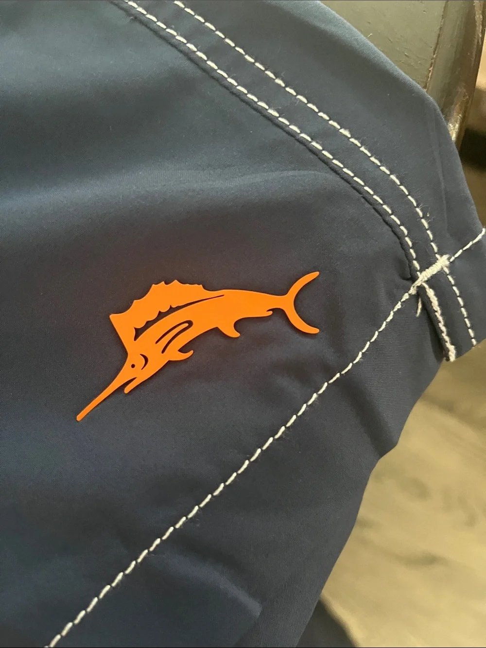 Tommy Bahama Navy Swim Board Shorts with Orange Accents
